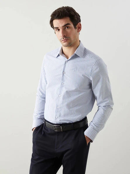 LCWAIKIKI Formal Mavi Slim Fit Uzun Kollu Çizgili Erkek Gömlek ürün görseli 1