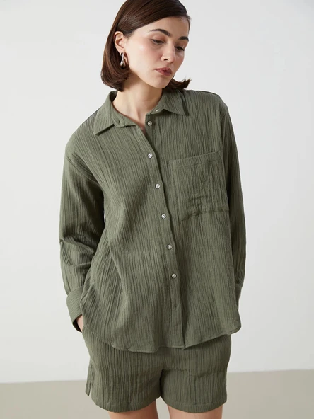 LCW Vision Haki Loose Fit Kadın Gömlek ürün görseli 1
