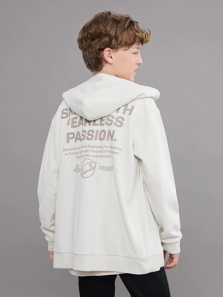 LCW Kids Gri Kapüşonlu Baskılı Erkek Çocuk Fermuarlı Sweatshirt ürün görseli 1