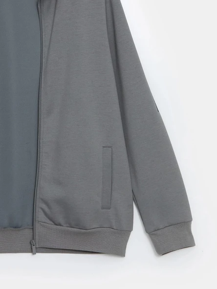 LCWAIKIKI Basic Gri Dik Yaka Erkek Sweatshirt - Resim 7