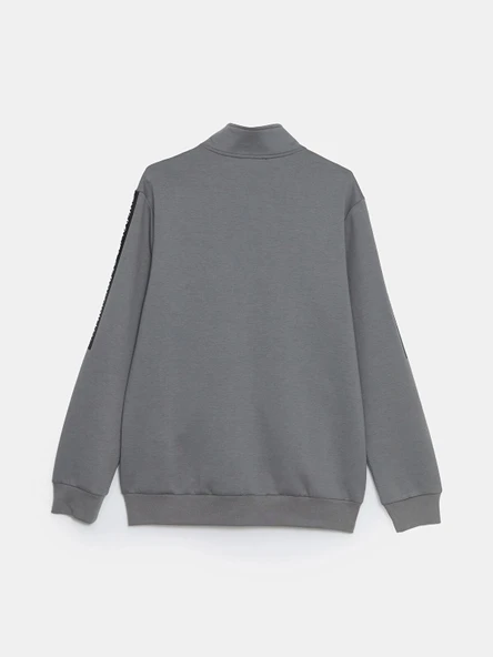 LCWAIKIKI Basic Gri Dik Yaka Erkek Sweatshirt - Resim 8