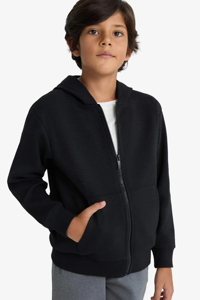 Defacto T7468A6BK81 Siyah Erkek Çocuk Kapüşonlu Okul Fermuarlı Sweatshirt ürün görseli 1