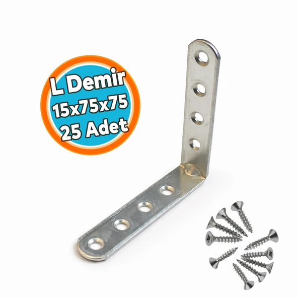 (25 Adet) L Demir Gönye Oval Başlı 15x75x75 mm Mobilya Montaj Bağlantı Köşebenti Dayanıklı Metal ürün görseli 1