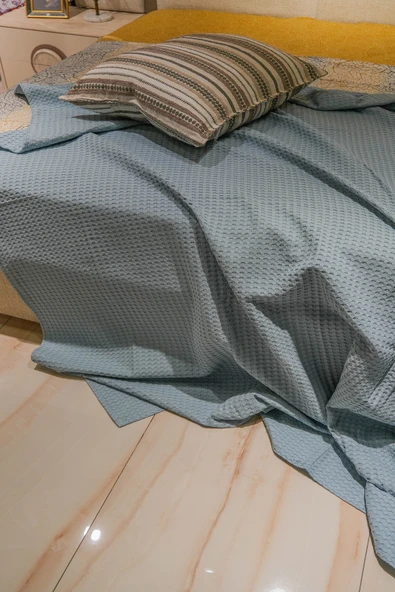 Sofline Premium %100 Pamuk Çift Kişilik Yazlık Pike, Yatak Örtüsü, Terletmez Kumaş(PETROL MAVİSİ)(240X200CM) ürün görseli 1