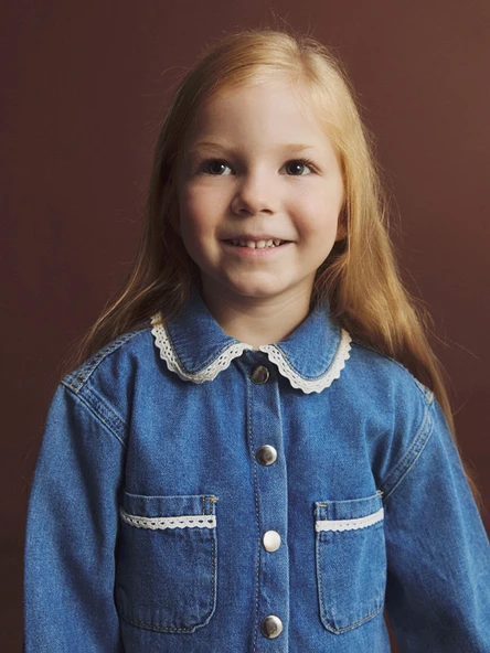 LCW Kids Mavi Bebe Yaka Kız Çocuk Jean Ceket ürün görseli 1