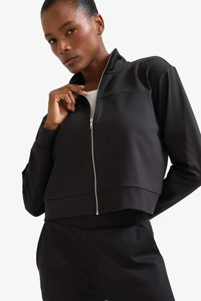 Defacto E8981AXBK81 Siyah DeFactoFit Standart Fit Dik Yaka Esnek Kumaş İçi Yumuşak Tüylü Fermuarlı Sweatshirt ürün görseli 1