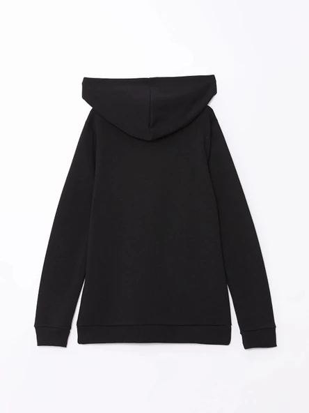 LCWAIKIKI Basic Siyah Kapüşonlu Kadın Kalın Fermuarlı Sweatshirt - Resim 7