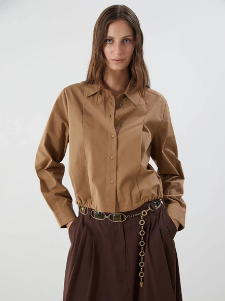 LCWAIKIKI Classic Kahverengi Loose Fit Kadın Gömlek ürün görseli 1