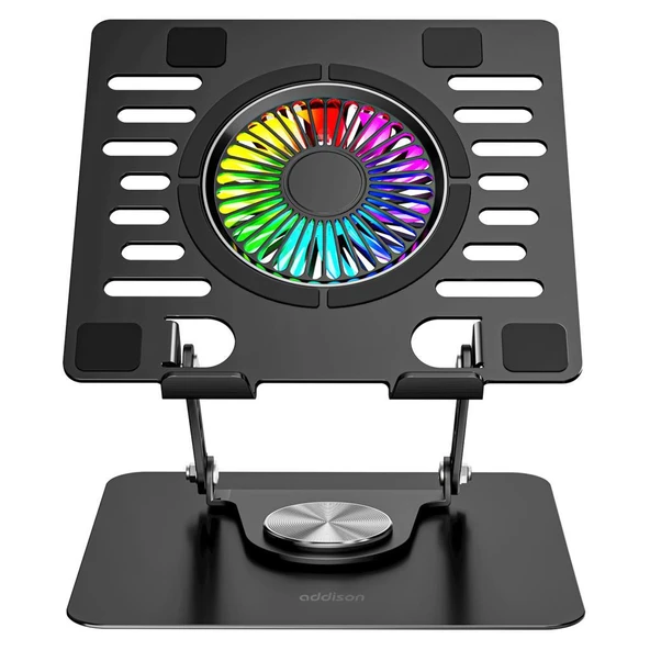 Addison bykalite AD-RC36 Steely 360 Derece Dönebilen Fanlı RGB Işıklı Ayarlanabilir Siyah Metal Laptop Stand ürün görseli 1