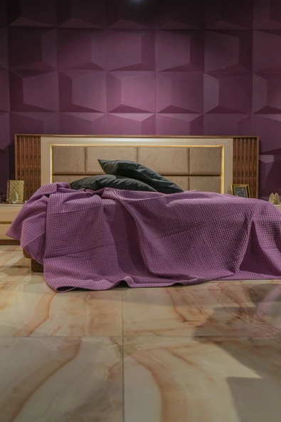 Sofline Premium %100 Pamuk Çift Kişilik Yazlık Pike, Yatak Örtüsü,terletmez Kumaş(MOR RENK) (240X200CM) ürün görseli 1