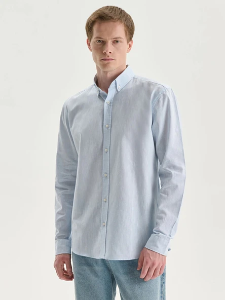 LCW Vision Mavi Regular Fit Uzun Kollu Keten Karışımlı Erkek Gömlek ürün görseli 1