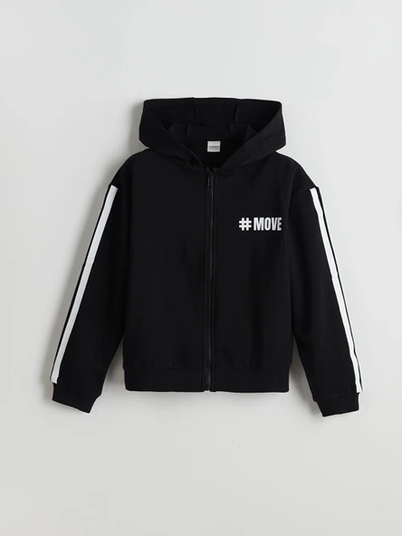 LCW Kids Siyah Kapüşonlu Kız Çocuk Fermuarlı Sweatshirt ürün görseli 1