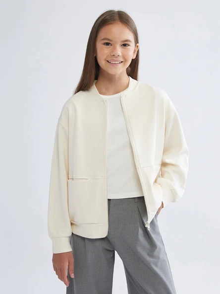 LCW Kids Ekru Kız Çocuk Fermuarlı Sweatshirt ürün görseli 1