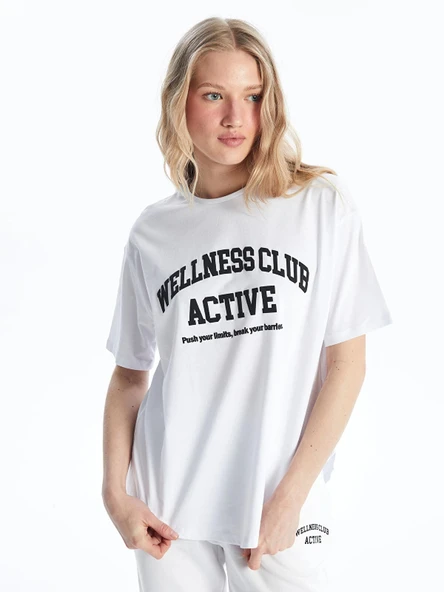 XSIDE ACTIVE Beyaz Bisiklet Yaka Baskılı Kısa Kollu Kadın Tişört ürün görseli 1
