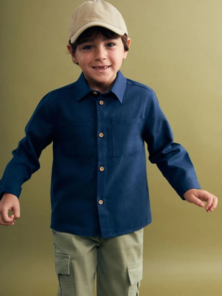 LCW Kids Indigo Basic Gabardin Uzun Kollu Erkek Çocuk Gömlek ürün görseli 1