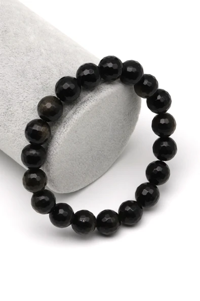 Golden Obsidyen Doğal Taş Bileklik 10 mm Fasetli Küre Kesim - BLK-2242 ürün görseli 1