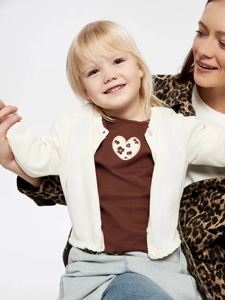 LCW Kids Ekru Bisiklet Yaka Kız Çocuk Triko Hırka ürün görseli 1