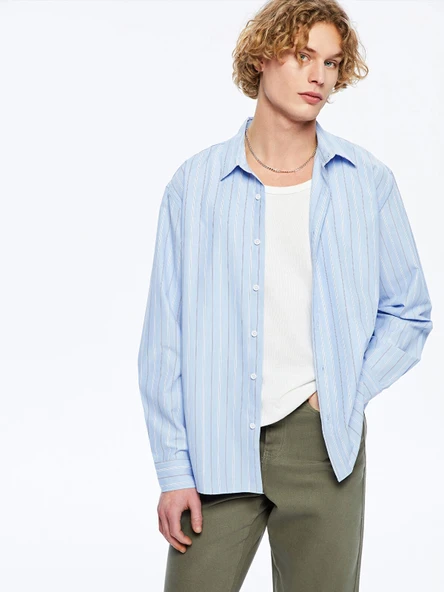 XSIDE Mavi Regular Fit Uzun Kollu Poplin Erkek Gömlek ürün görseli 1