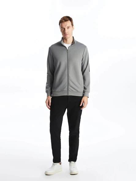 LCWAIKIKI Basic Gri Dik Yaka Erkek Sweatshirt - Resim 2