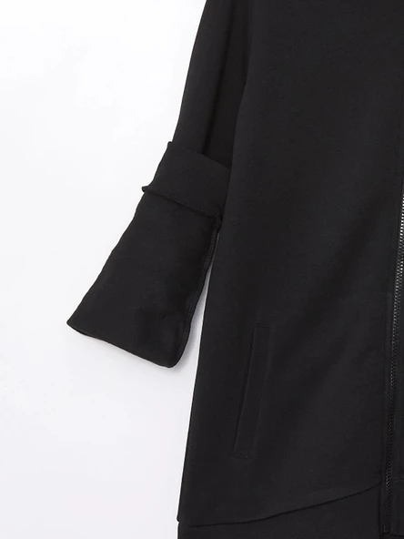 LCWAIKIKI Basic Siyah Kapüşonlu Kadın Kalın Fermuarlı Sweatshirt - Resim 6