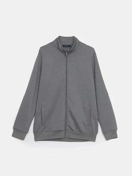LCWAIKIKI Basic Gri Dik Yaka Erkek Sweatshirt - Resim 5