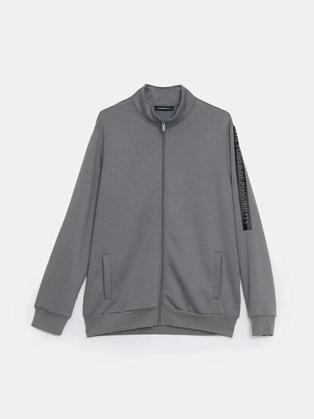 LCWAIKIKI Basic Gri Dik Yaka Erkek Sweatshirt - Resim 6