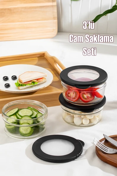 Porsima 4380 Flat 3lü Cam Kahvaltılık Çok Amaçlı Saklama Kabı Cam Kahvaltı Seti ürün görseli 1