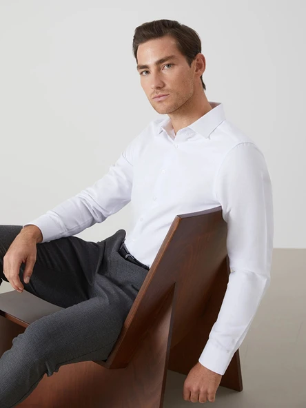 LCW BUSINESS Beyaz Büyük Beden Slim Fit Uzun Kollu Oxford Erkek Gömlek ürün görseli 1