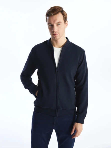 LCWAIKIKI Classic Lacivert Kolej Yaka Uzun Kollu Erkek Fermuarlı Sweatshirt ürün görseli 1
