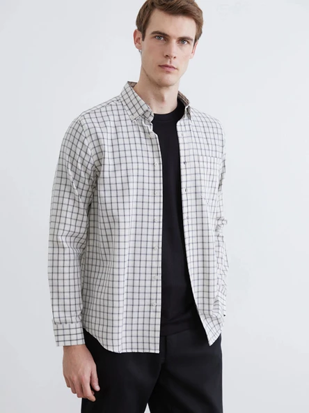 SOUTHBLUE Ekru Regular Fit Uzun Kollu Ekose Erkek Oduncu Gömlek ürün görseli 1