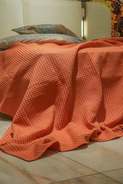 Sofline Premium %100 Pamuk Tek Kişilik Yazlık Pike, Yatak Örtüsü, Terletmez Kumaş(TURUNCU RENK) (160x240cm) ürün görseli 1