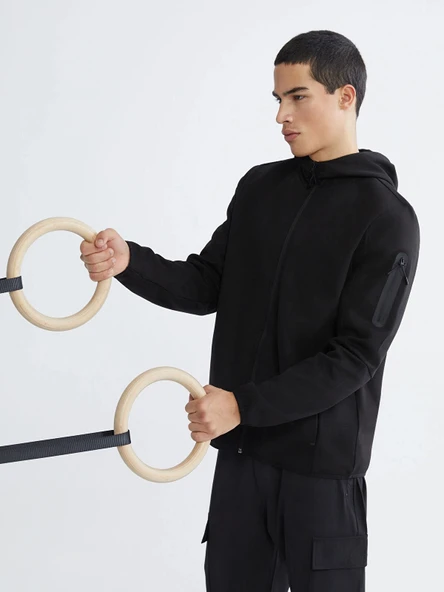 XSIDE ACTIVE Siyah Kapüşonlu Erkek Fermuarlı Sweatshirt ürün görseli 1
