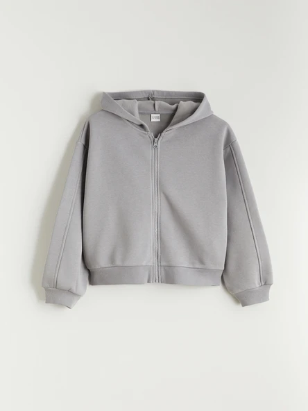 LCW Kids Gri Kapüşonlu Kız Çocuk Fermuarlı Sweatshirt ürün görseli 1