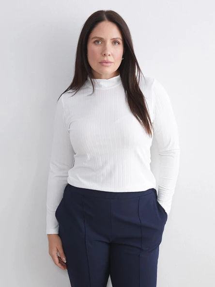 LCWAIKIKI Basic Ekru Dik Yaka Kadın Body - Resim 2