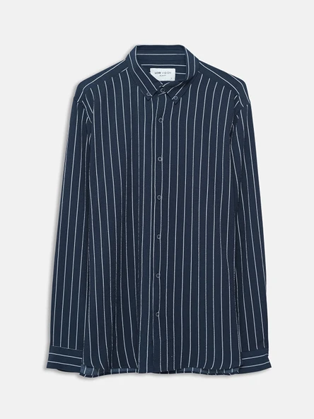 LCW Vision Lacivert Slim Fit Uzun Kollu Çizgili Erkek Gömlek ürün görseli 1