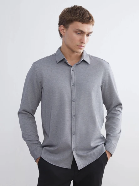 LCW Vision Gri Slim Fit Uzun Kollu Erkek Gömlek ürün görseli 1