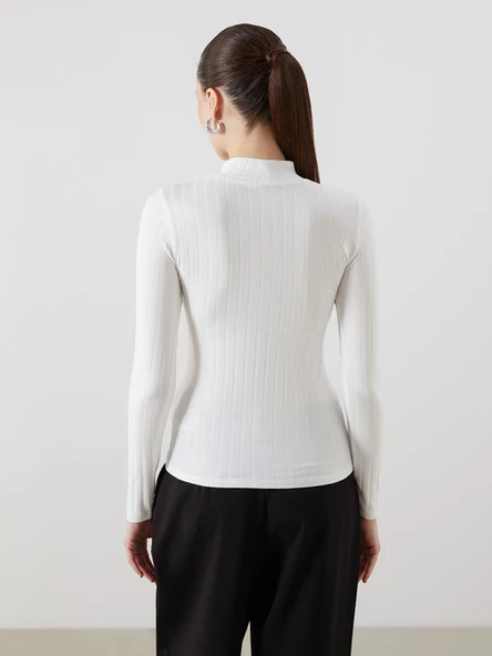 LCWAIKIKI Basic Ekru Dik Yaka Kadın Body - Resim 5