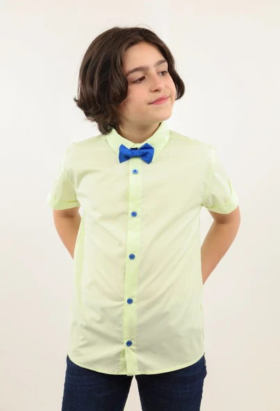 Toontoy Erkek Çocuk Regular Fit Kısa Kollu Basic Poplin Gömlek - Papyon Yakalı ürün görseli 1