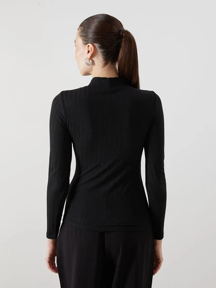 LCWAIKIKI Basic Siyah Dik Yaka Kadın Body - Resim 5