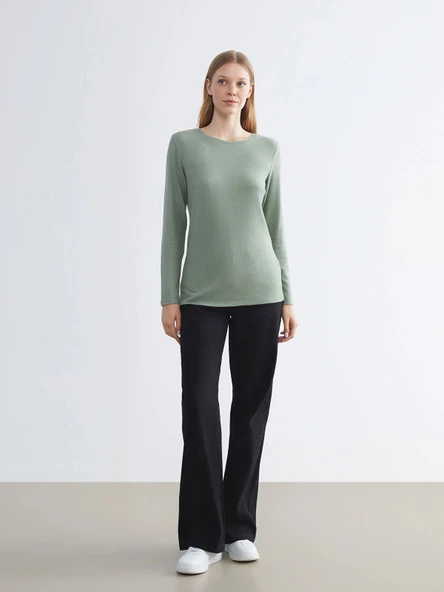 LCWAIKIKI Basic Yeşil Bisiklet Yaka Kadın Body - Resim 3