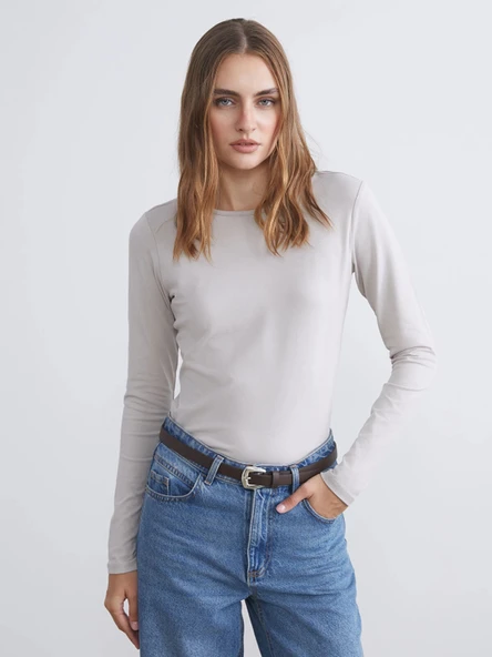 LCWAIKIKI Classic Gri Bisiklet Yaka Kadın Body ürün görseli 1