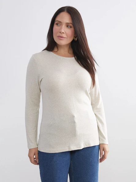 LCWAIKIKI Basic Bej Bisiklet Yaka Kadın Body - Resim 2