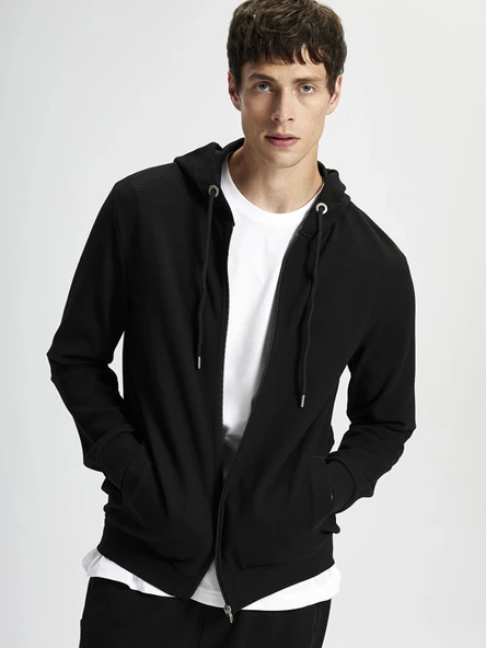 LCWAIKIKI Classic Siyah Kapüşonlu Uzun Kollu Erkek Fermuarlı Sweatshirt ürün görseli 1
