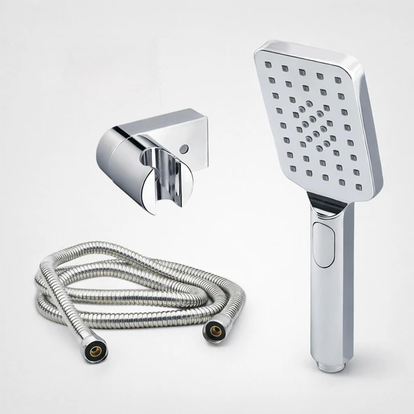 Duş Başlığı Set Banyo Fişkiyesi Seti Dikdörtgen Fiskiye Telefon Fonksiyonlu Başlık Metal Hortum ürün görseli 1