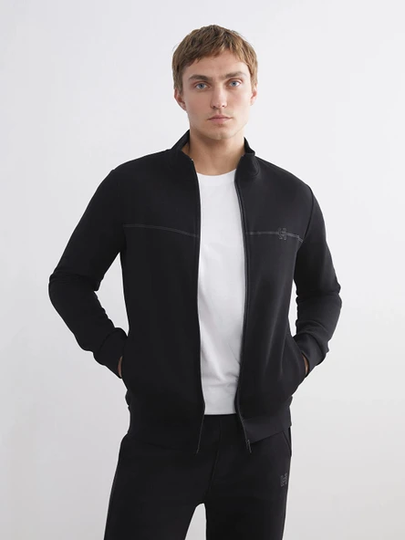 LCWAIKIKI Classic Siyah Dik Yaka Uzun Kollu Erkek Fermuarlı Sweatshirt ürün görseli 1