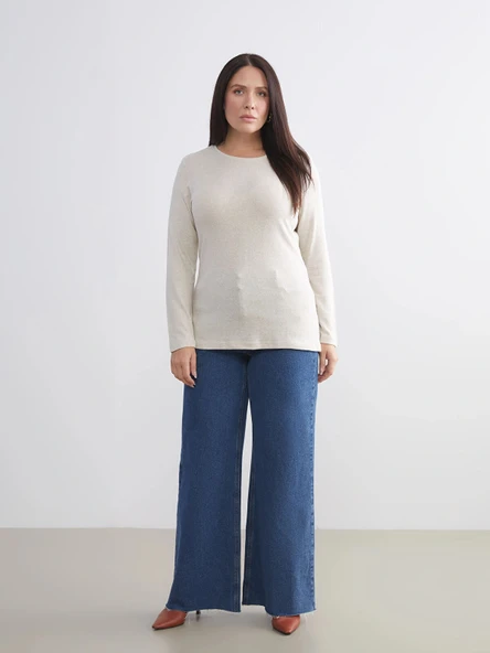 LCWAIKIKI Basic Bej Bisiklet Yaka Kadın Body - Resim 6