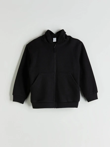 LCW Kids Siyah Kapüşonlu Erkek Çocuk Kalın Fermuarlı Sweatshirt ürün görseli 1