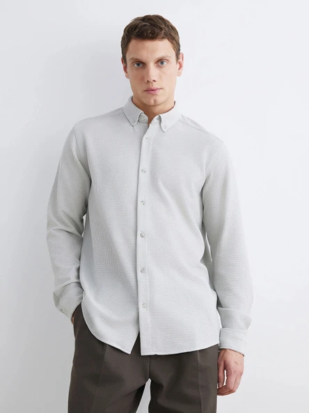 LCW Vision Bej Slim Fit Uzun Kollu Erkek Dokulu Gömlek ürün görseli 1