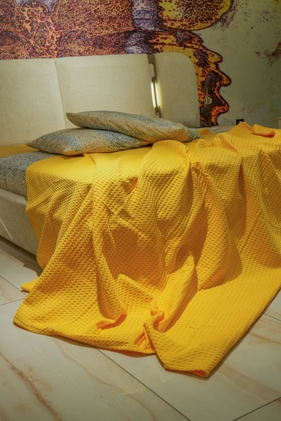 Sofline Premium %100 Pamuk Tek Kişilik Yazlık Pike, Yatak Örtüsü, Terletmez Kumaş (SARI RENK)(160x240cm) ürün görseli 1