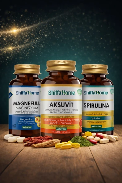ShiffaHome Enerji Arkadaşları Set 1 Magnefull Magnezyum 60 tablet + Aksuvit 60 tablet + Spirulina 60 tablet ürün görseli 1